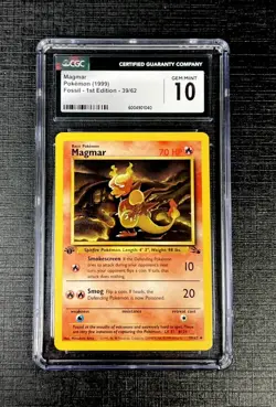 1999 Pokemon Fossil 1st Edition #39/62 MAGMAR CGC 10 GEM MINT - Image 1