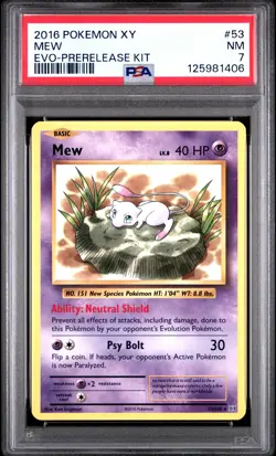 2016 POKEMON XY EVOLUTIONS PRERELEASE KIT #53 MEW PSA 7 - Image 1