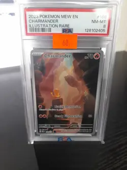 2023 Pokemon Mew en Charmander Illustration Rare Card #168 PSA 8 - Image 1