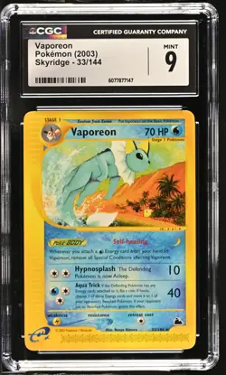 CGC 9 MINT Vaporeon 2003 Skyridge 33/144 Pokemon Card - Image 1