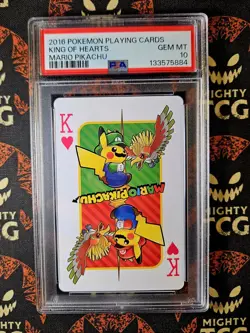 PSA 10 GEM MINT 2016 POKEMON PLAYING CARDS MARIO PIKACHU KING OF HEARTS - Image 1