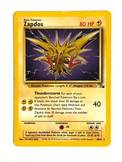 Pokemon TCG Zapdos 30/62 Fossil Unlimited Non-Holo Rare 1999 - Image 1