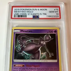 2019 Pokemon Mewtwo Holo PSA 10 Low Pop Kanto 5 Tin 75/214 Gem Mint Sun & Moon - Image 3