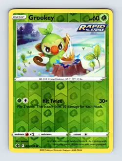 Grookey SWSH06: Chilling Reign Common Reverse Holo 016/198 NM/LP Pokemon Cards - Image 1