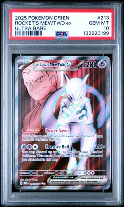 2025 Pokemon Dri En-Destined Rivals #213 Rocket'S Mewtwo Ex Ultra Rare PSA 10. - Image 1