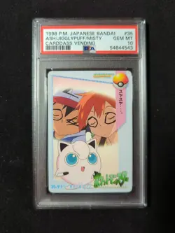 Pokemon Japanese Bandai Carddass Anime Collection 35 Ash Jigglypuff Misty PSA 10 - Image 1