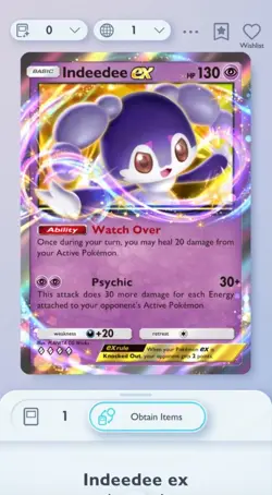 Pokemon Pocket TCG | Mega Rising | Indeedee Ex | 4 Diamond | DIGITAL CARD ONLY - Image 1