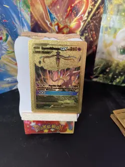 Custom Pokemon Gold Foil Card ESPEON & DEOXYS GX ??Fan Art? Card - Image 1