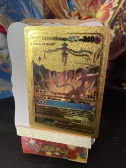 Custom Pokemon Gold Foil Card ESPEON & DEOXYS GX ??Fan Art? Card - Image 2