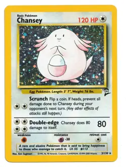 Pokemon Card: Chansey HOLO 3/130 Base Set 2 Vintage Rare Swirl! EX - Image 1