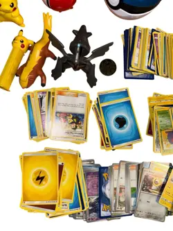 Pokemon Card Collection W Pikachu Figures Pokeballs & Tin Box Trading Cards - Image 3