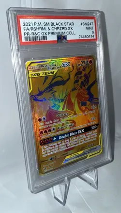2021 Pokemon SM Black Star Promo Reshiram & Charizard GX #SM247 - PSA 9 MINT - Image 4
