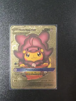 Pikachu Mega Altaria Tag Cosplay Gold Foil Fan Art Collector Card Pokemon HP590 - Image 1
