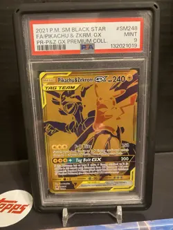 PSA 9 Pikachu & Zekrom GX Tag Team SM248 Promo Sun & Moon Pokemon 2021 - Image 1