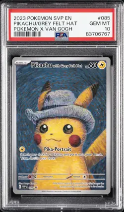 2023 POKEMON SVP EN-SV BLACK STAR PROMO #085 PIKACHU WITH GREY FELT HAT PSA 10 - Image 1