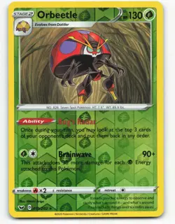 2020 Pokemon, Sword & Shield, #19/202 Orbeetle, Reverse Holo Rare - Image 1