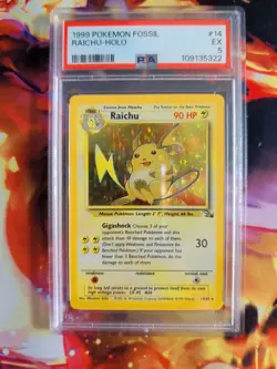 PSA 5 Raichu Holo 14/62 Fossil 1999 Pokemon Card - Image 1
