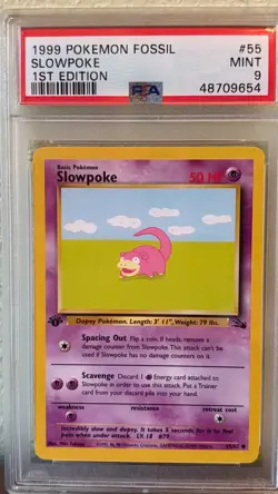 1999 POKEMON FOSSIL SLOWPOKE 1ST EDITION 55/62 PSA 9 MINT - Image 1