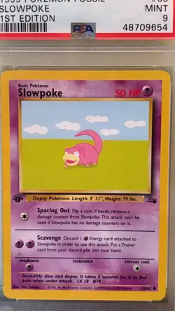 1999 POKEMON FOSSIL SLOWPOKE 1ST EDITION 55/62 PSA 9 MINT - Image 2