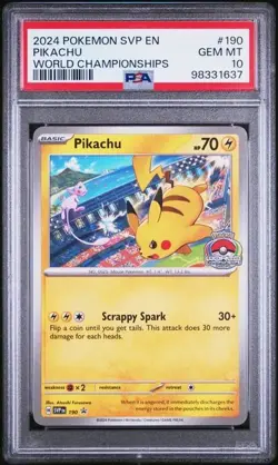2024 POKEMON SVP EN-SV BLACK STAR PROMO WORLD CHAMPIONSHIPS #190 PIKACHU PSA 10 - Image 1