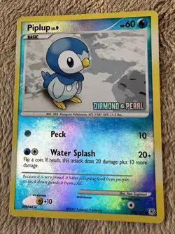2007 Pokemon TCG Diamond & Pearl Piplup STAMPED Promo Reverse Holo 93/130 MP - Image 1