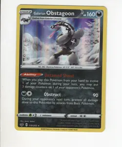 GALARIAN OBSTAGOON SWORD & SHIELD RARE HOLO-FOIL POKEMON CARD 119/202 NM/M - Image 1