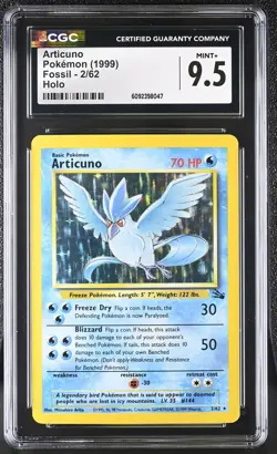 CGC 9.5 MINT+ Articuno 1999 Fossil 2/62 Holo Pokemon Card - Image 1