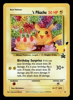 Birthday Pikachu 24 Holo Rare Celebrations Pokemon Card - Image 1
