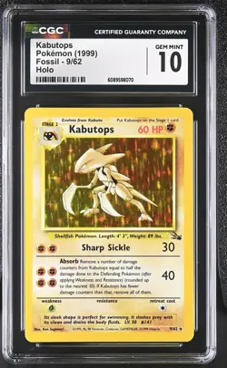 CGC 10 GEM MINT Kabutops 1999 Fossil 9/62 Holo Pokemon Card - Image 1