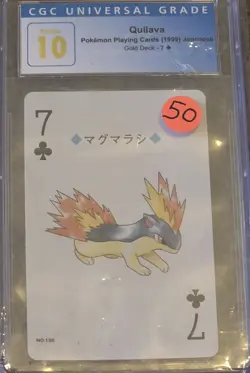 Pokemon Quilava No. 156 Poker Card Gold Deck Seven Of Clubs CGC Pristine 10 - Image 1