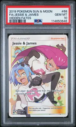 2019 POKEMON SUN & MOON HIDDEN FATES #68 FULL ART/JESSIE & JAMES PSA 10 - Image 1