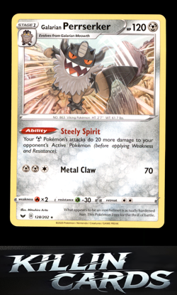 Galarian Perrserker 128/202 Pokemon Holo Rare SWSH01: Sword & Shield Base Set Ca - Image 1