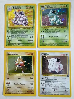 Pokemon BASE SET 2 HOLO Card Lot of 4,Nidoking,Nidoqueen,Hitmonchan,Clefairy - Image 1