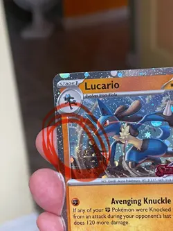 POKEMON LUCARIO 114/198 RARE COSMOS HOLO WITH SWIRL SCARLET VIOLET STAMPED NM - Image 3