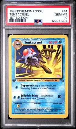 1999 POKEMON FOSSIL 1ST ED #44 TENTACRUEL PSA 10 - Image 1