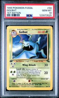 1999 POKEMON FOSSIL 1ST ED #34 GOLBAT PSA 10 - Image 1
