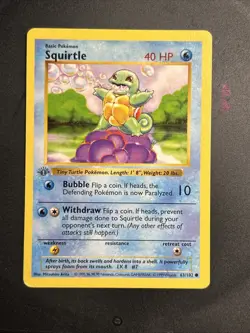 Squirtle 1st Edition Base Set Shadowless 63/102 1999 Pokemon - Image 1