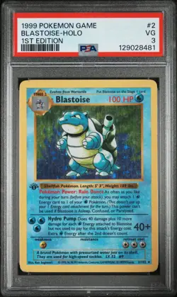 1st Edition PSA 3 Shadowless Blastoise Base Set 2/102 Holo 1999 Pokemon - Image 1