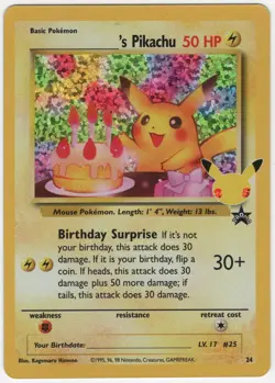 Birthday Pikachu 24 Holo Black Star Celebrations Promo Pokemon Card NM - Mint - Image 1