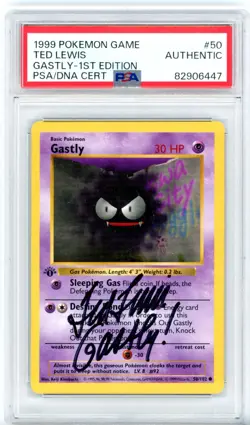 PSA Signed Ted Lewis 1st Edition Shadowless Gastly 50/102 Base Set Pokemon Card - Image 1