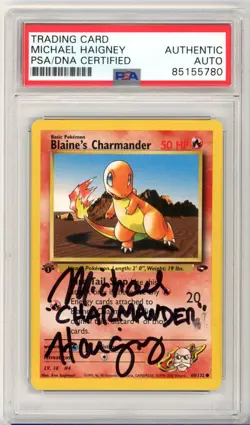 PSA Signed Micheal Haigney Pokemon TCG Blaine's Charmander 60/132 1st Edition - Image 1