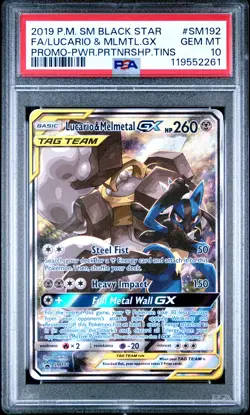2019 POKEMON SM BLACK STAR PROMO #SM192 FULL ART/LUCARIO & MELMETAL GX PSA 10 - Image 1
