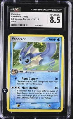 Pokemon EX Unseen Forces 19/115 Vaporeon 2005 Holo Rare CGC 8.5 NM/MINT+ - Image 2