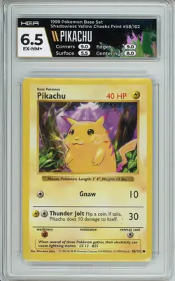 Pikachu 1999 Base Set (Shadowless) 58/102 (Yellow Cheeks) Pokemon Card HGA 6.5 - Image 1