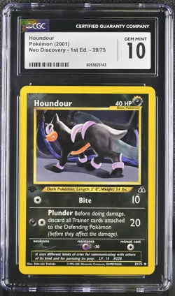 CGC 10 GEM MINT Houndour Neo Discovery 1st Edition 39/75 Pokemon Card - Image 1