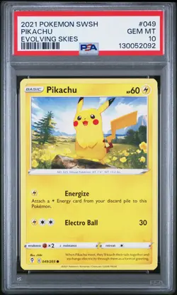 2021 POKEMON SWORD & SHIELD EVOLVING SKIES #049 PIKACHU PSA 10 - Image 1