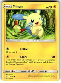 Shining Legends Pokemon TCG Minun 34/73 Common LP - Image 1