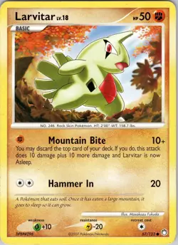 Pokemon Larvitar Lv.18 D&P Mysterious Treasures 87/123 Regular Common Card LP - Image 1