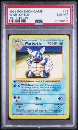 1999 POKEMON BASE SET 42 WARTORTLE 1ST EDITION PSA 8 NM-MT - Image 1