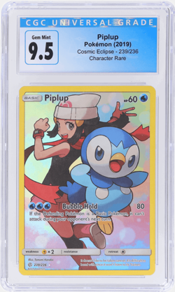 2019 Pokemon Sun and Moon Cosmic Eclipse Piplup Secret Rare #239 CGC 9.5 - Image 1